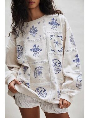 Free People - Rudy Lace Cotton Embroidered Sweatshirt